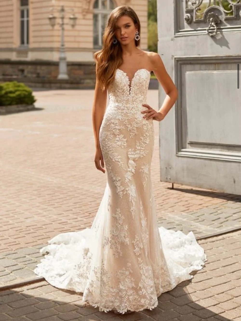 Never worn Lace Wedding Dress in Ivory/Nude with Veil